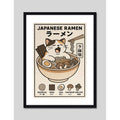 Cuadro Gato Ramen Noodles Japonés Arte Oriental 3 Decoracion Marco Negro