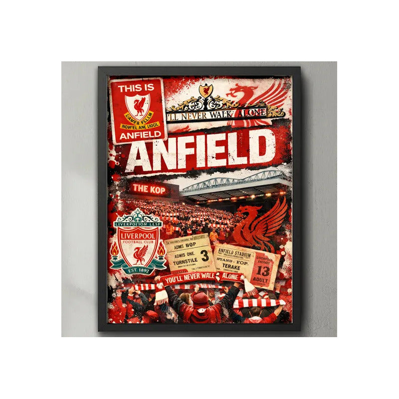 Cuadro Estadio Anfield Liverpool Fc Inglaterra Futbol Retro Marco Negro
