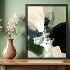 Cuadro Dormitorio Living Boho Abstracto Tranquilidad Verde Marco Negro