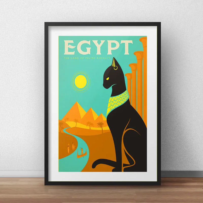 Cuadro Egipto Gato Pirámide Ciudad Decoracion Con Paspartú Marco Negro