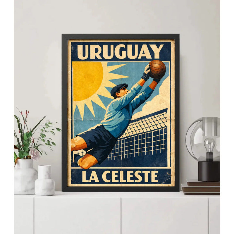 Cuadro La Celeste Seleccion Uruguay Fútbol Retro Deporte Marco Negro