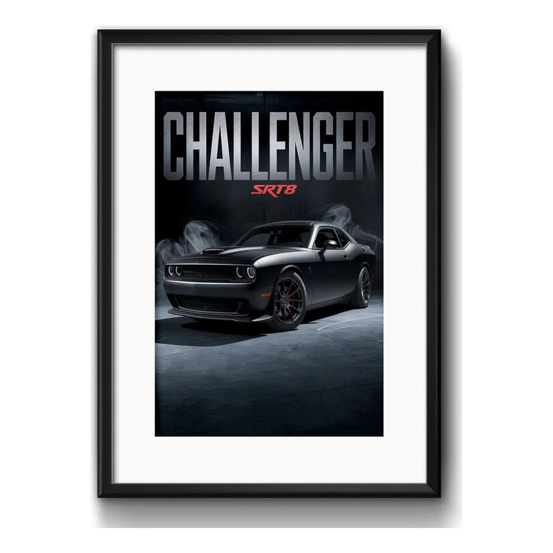Cuadro Dodge Challenger Srt8 Auto 53x43cm Con Paspartú Marco Negro
