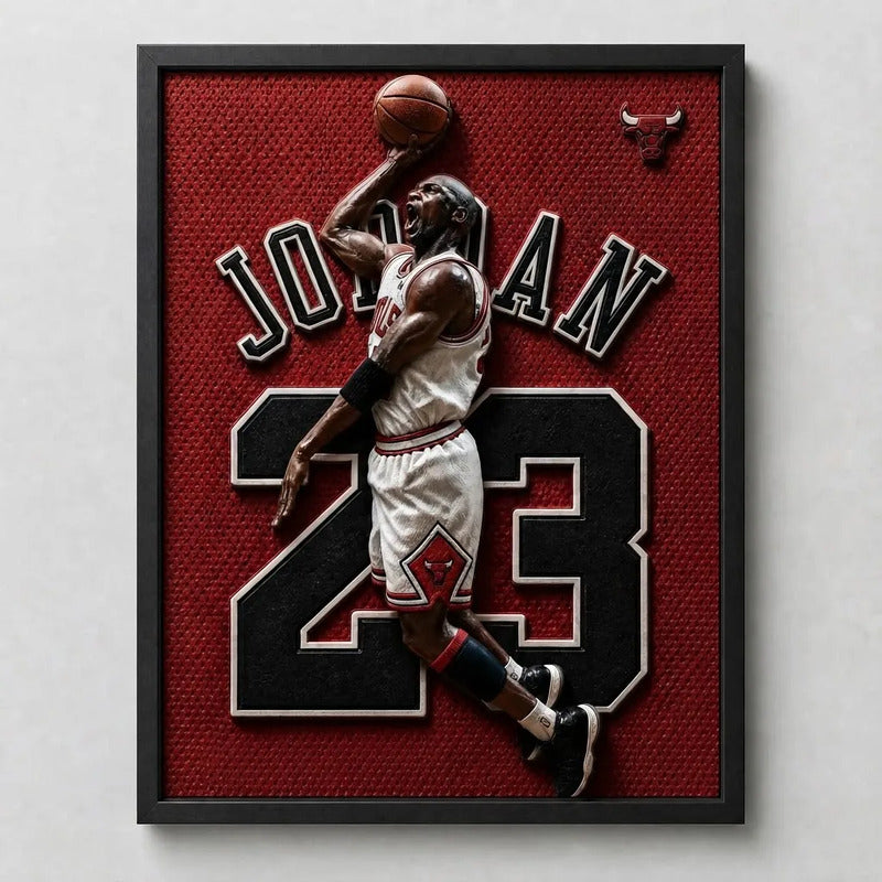 Cuadro Michael Jordan Basket Deportes Jersey 23 Efecto 3d Marco Negro