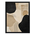 Cuadro Living Dormitorio Boho Abstracto Beige Crema Negro Marco Negro