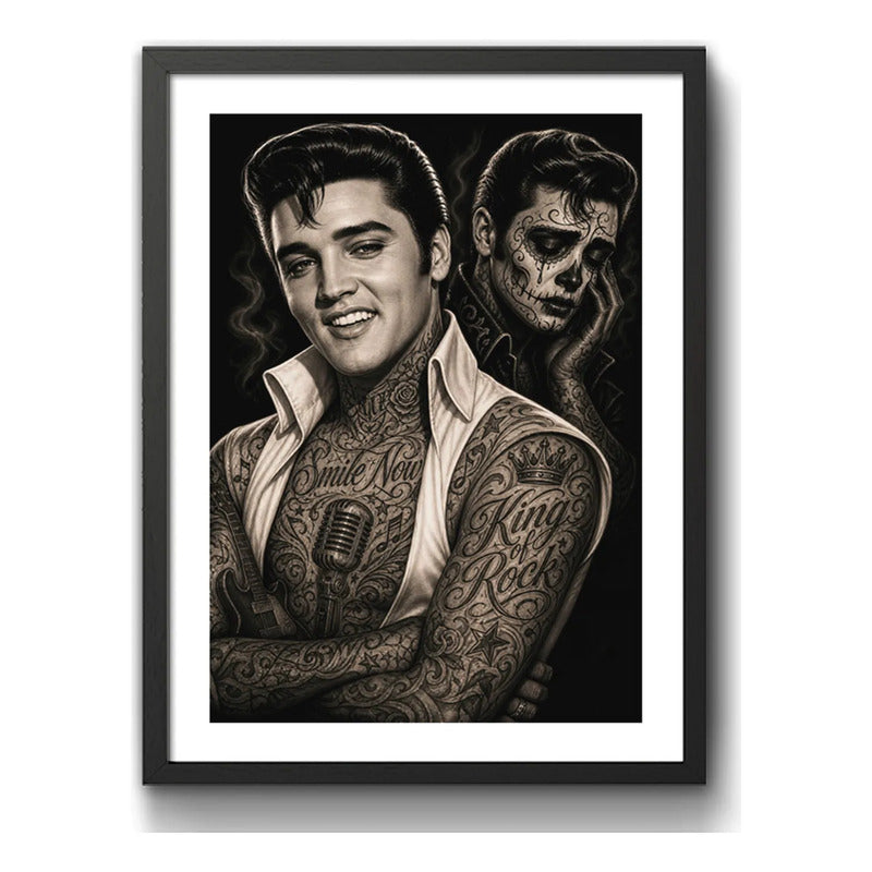 Cuadro Elvis Presley Rock Tattoo Tatuaje Arte Retro Vintage Marco Negro