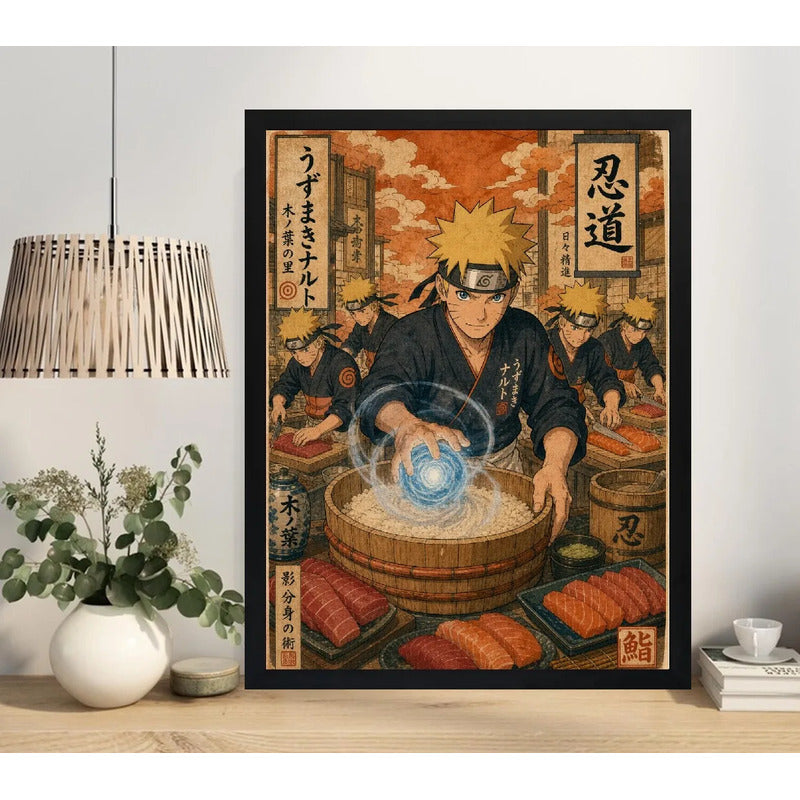 Cuadro Naruto Chef De Sushi Arte Japones Cocina Anime Geek Marco Negro