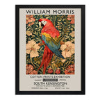 Cuadro Loro Y Flores William Morris Botanico Aves Floral B1 Marco Negro