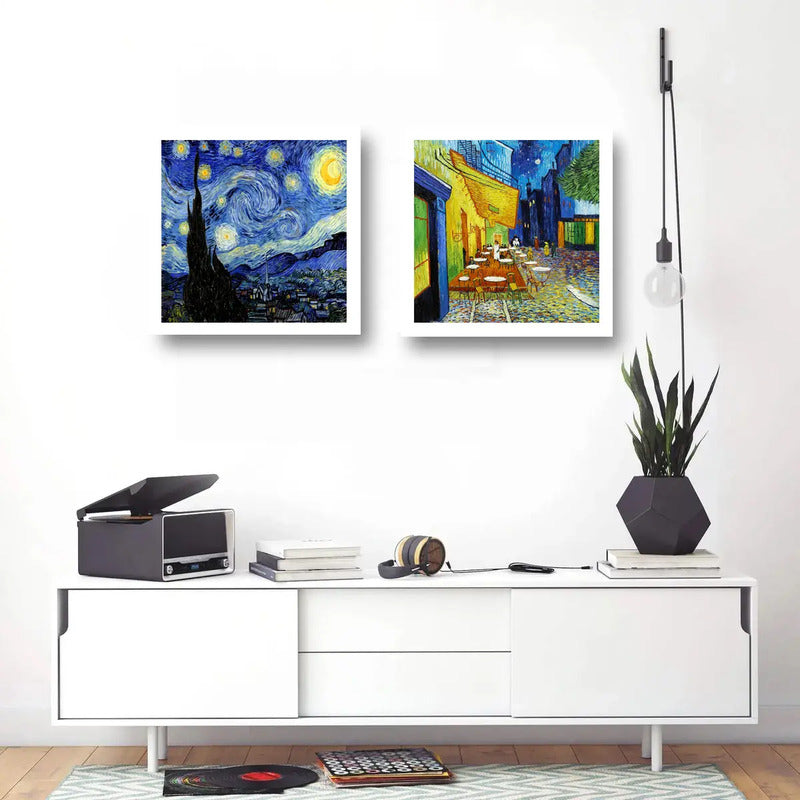 Set 2 Cuadros Living Dormitorio Van Gogh Obras Brs1 33x33cm Marco Blanco