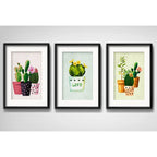 Set 3 Cuadros Cactus Suculentas Pop Art Decoracion Paspartú