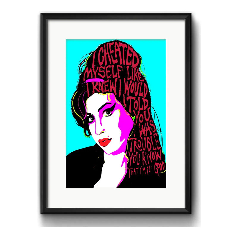Cuadro Amy Winehouse Letra Musica B2 Decoracion Con Paspartú Marco Negro