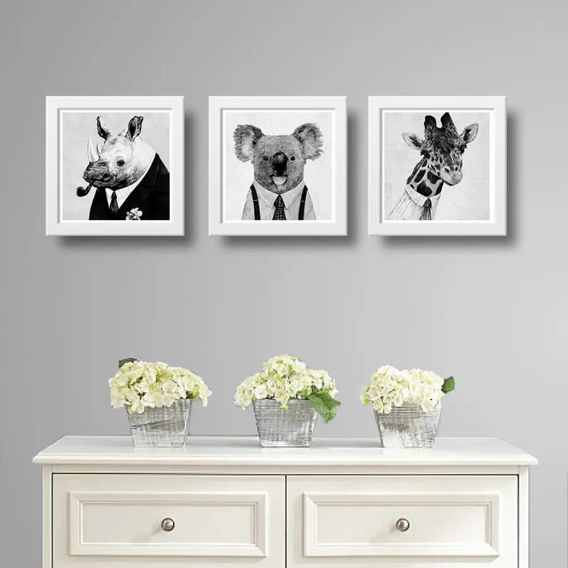 Set 3 Cuadros Rinoceronte Koala Jirafa Hispter Animales Arte