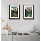 Set 2 Cuadros Paisaje Montañosa Textura 3d Brs1 Con Paspartu 43x33cm Cada Cuadro Negro