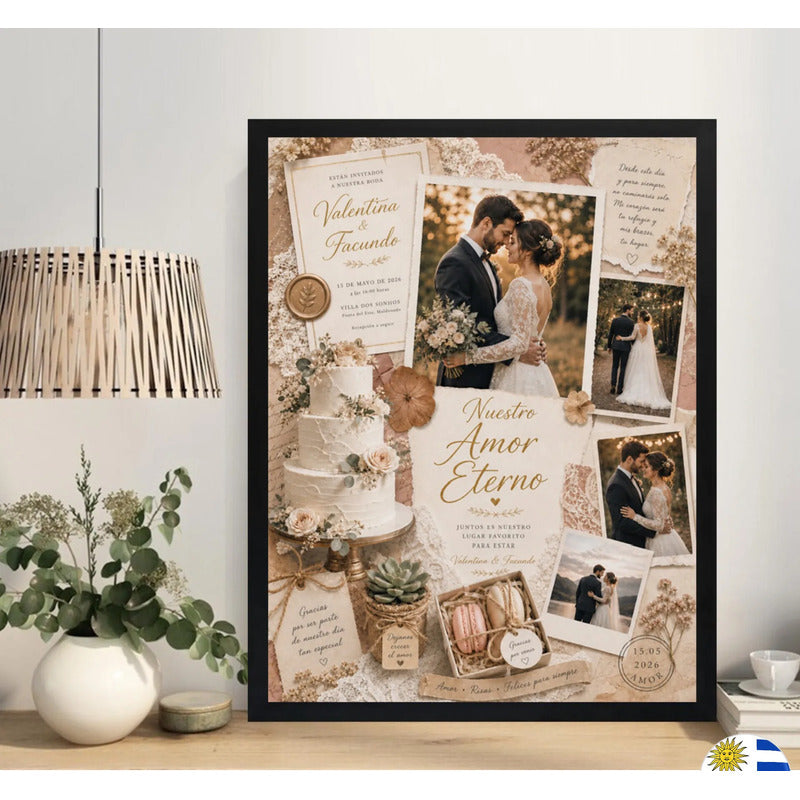 Cuadro Personalizado Bodas Matrimonio Detalles Arte Regalo Marco Negro