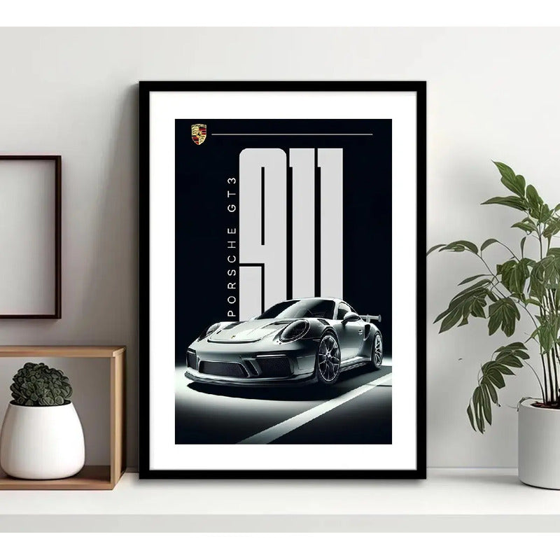 Cuadro Porsche 911 Gt3 Auto Deportivo Modelo Arte Decoracion Marco Negro