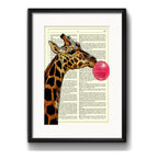 Cuadro Jirafa Chicle Retro Animal Decoracion Con Paspartú Marco Negro