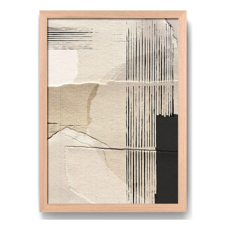 Cuadro Dormitorio Living Boho Abstracto Paper Tono Beige Oak Marco Marrón Claro