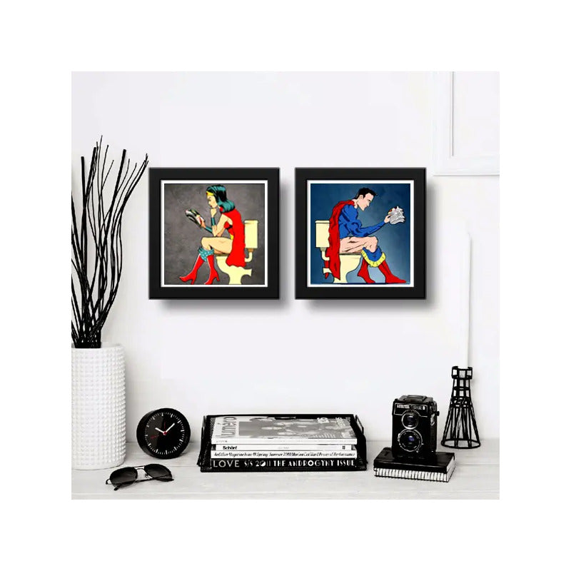 Set 2 Cuadros Superman Mujer Maravilla Baño Héroes Comics