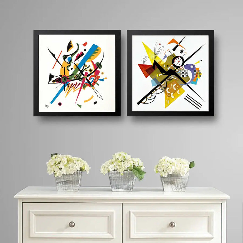 Set 2 Cuadros Kandinsky Abstracto Bauhaus Geometrico 33x33cm Marco Negro