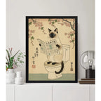Cuadro Gato Siames Bano Arte Japón Flores Cerezo Decoracion Marco Negro
