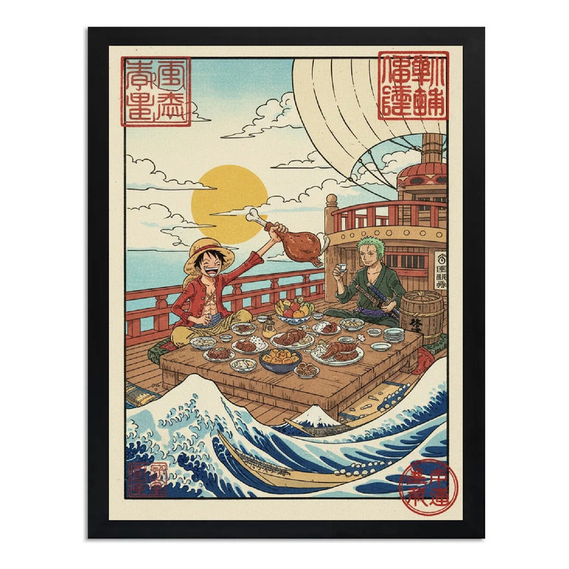 Cuadro Luffy Mesa Comida One Piece Anime Ola Japón Cocina Marco Negro