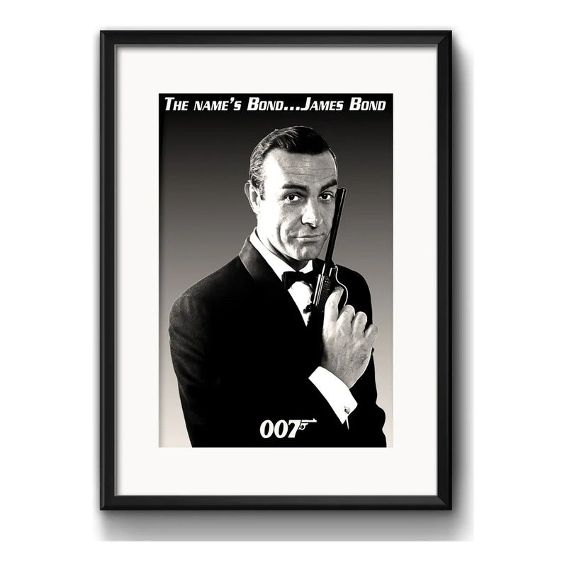 Cuadro James Bond 007 Pelicula Retro Blanco Y Negro Paspartú Marco Negro
