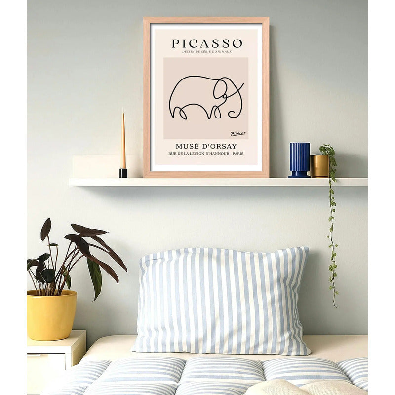 Cuadro Picasso Elefante Abstracto Obra Pintor Marco Oak Marco Marrón Claro