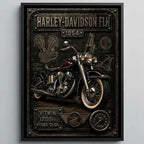 Cuadro Harley Davidson Moto Icónico Detalles Specs Efecto 3d Marco Negro