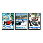 Set 3 Cuadros Monaco Coleccion Autodromo Formula 1 Retro Marco Negro