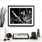 Cuadro Jimi Hendrix Blanco Y Negro Psicodélico Rock Guitarra Marco Negro