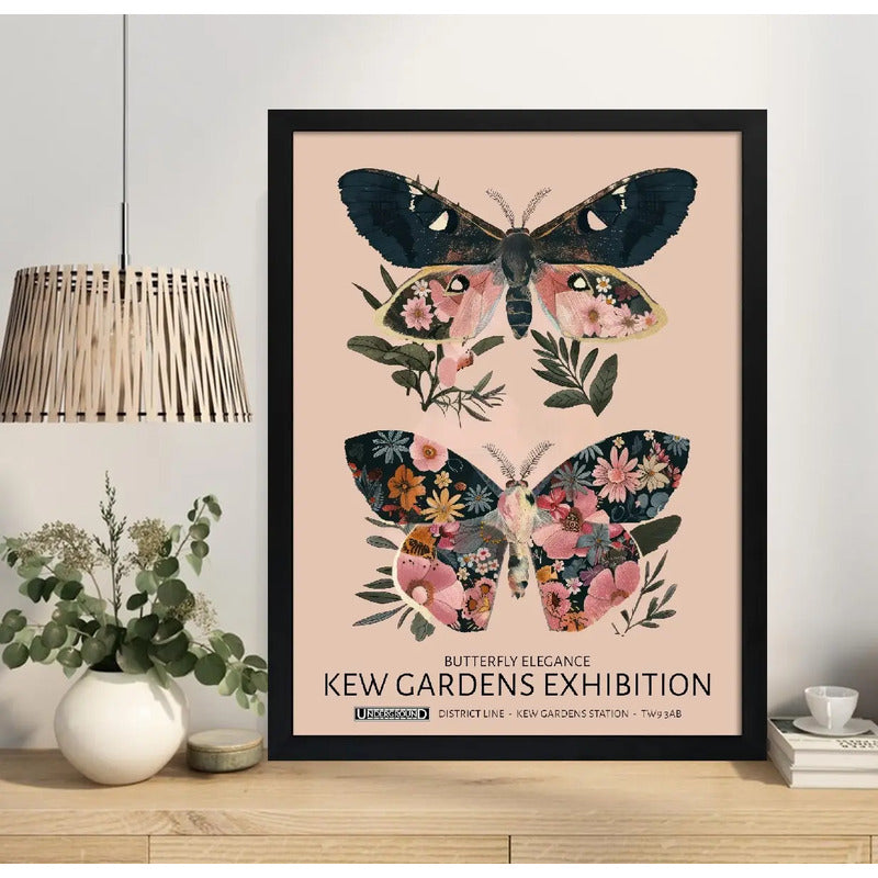 Cuadro Living Dormitorio Mariposas Flores William Morris Marco Negro