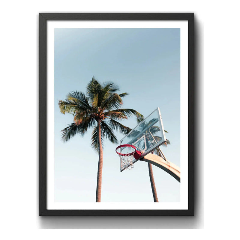 Cuadro Basket Baloncesto Playa Decoracion Playera Tropical Marco Negro