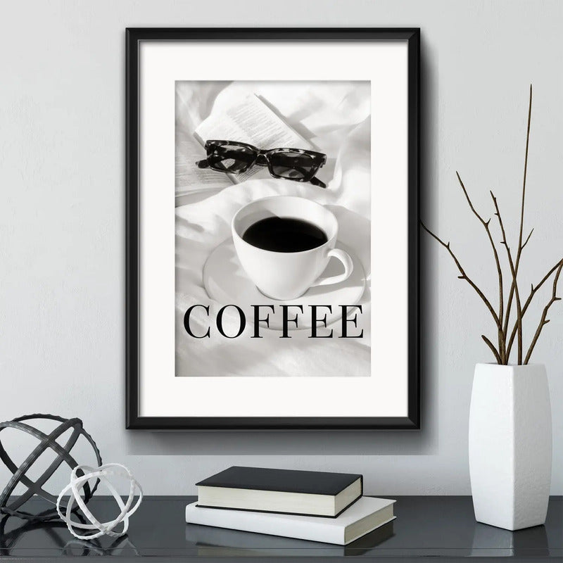 Cuadro  Coffee Café Blanco Y Negro Decoracion Con Paspartú Marco Negro