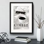 Cuadro  Coffee Café Blanco Y Negro Decoracion Con Paspartú Marco Negro