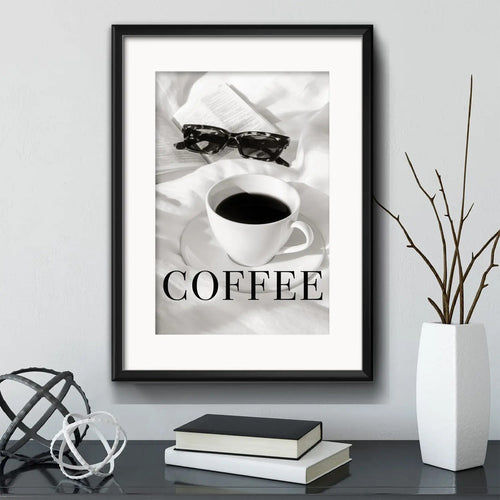 Cuadro  Coffee Café Blanco Y Negro Decoracion Con Paspartú Marco Negro