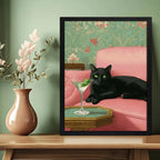 Cuadro Gato Martini Sofá Drink Arte Decoracion Living Cocina Marco Negro