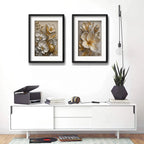 Set 2 Cuadros Flores Blancas Tonos Oro Y Plata Con Paspartú 53x43cm Cada Cuadro Negro
