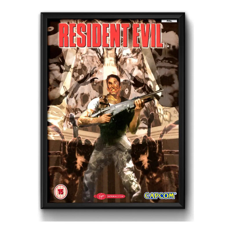 Cuadro Resident Evil Game Retro Playstation Videojuego Gamer Marco Negro