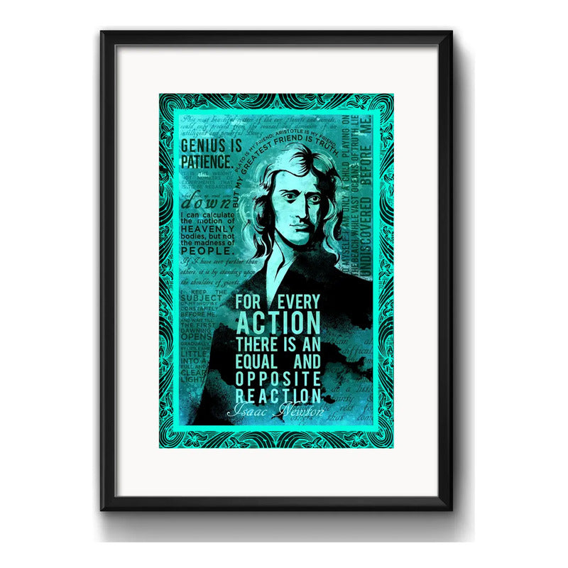 Cuadro Isaac Newton Frases Cientifico Retro Con Paspartú Marco Negro