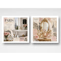 Set 2 Cuadros Decoracion Bano Paris Retro Banera Perfumes Marco Blanco