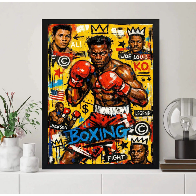 Cuadro Basquiat Iron Mike Tyson Boxeo Arte Urbano Graffiti Marco Negro