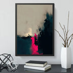 Cuadro Dormitorio Living Boho Abstracto Neón Rosa Beige Marco Negro