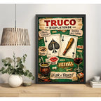 Cuadro Truco Rioplatense Juego De Naipes Arte Retro Uruguay Marco Negro