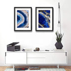 Set 2 Cuadros Agata Lapislazuli Abstracto Azul Con Paspartu 53x43cm Cada Cuadro Negro