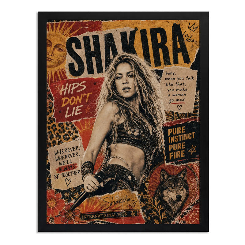Cuadro Shakira Ritmo Vibrante Musica Pop Loba Arte Vintage Marco Negro