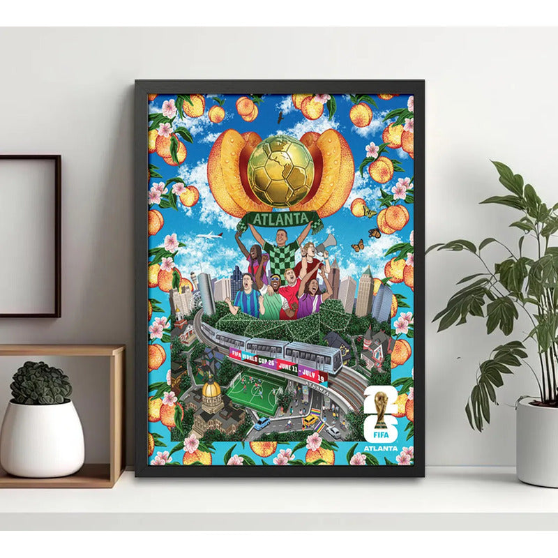 Cuadro Copa Del Mundo Futbol Fifa 2026 Póster Oficial Ciudad Atlanta Estados Unidos Negro