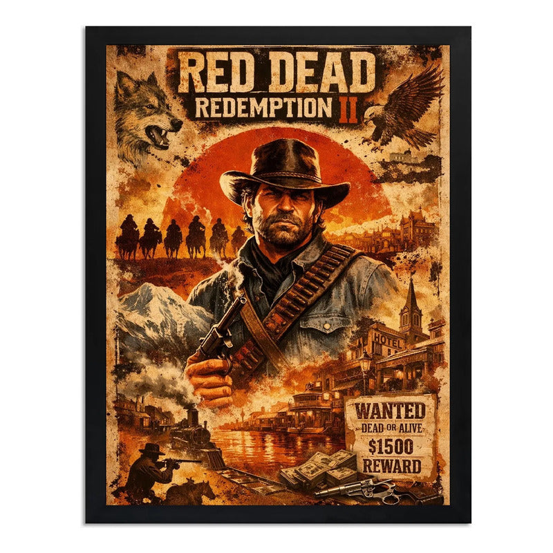 Cuadro Red Dead Redemption 2 Videojuego Playstation Art Game Marco Negro