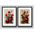 Set 2 Cuadros Flores Tulipanes Calidad Museo Con Paspartú Marco Negro