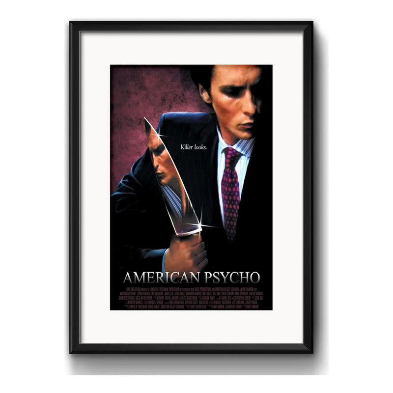 Cuadro American Psycho Psicópata Pelicula Terror C/ Paspartú Marco Negro