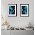 Set 2 Cuadros Abstracto Mármol Azul Turquesa Con Paspartu 43x33cm Cada Cuadro Negro