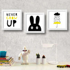 Set 3 Cuadros Conejito Frase Art Minimalista Dormitorio Niño Marco Blanco